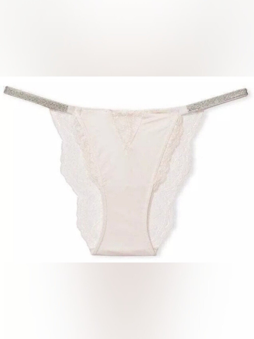 XXL Victoria's Secret Shine Strap Satin Lace Brazilian Panty Coconut White